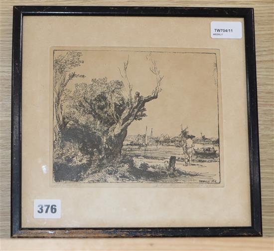 After Rembrandt Van Rijn, Dutch (1606-1669), etching, The Omval, signed and dated in the plate, 16.5 x 20cm